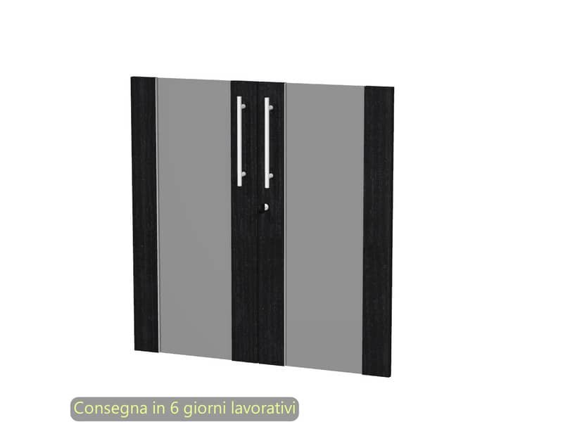 Coppia ante basse in vetro fumŠ e melaminico nero venato frassino 80×77 cm con serratura Flora Artexport – 91068M/8