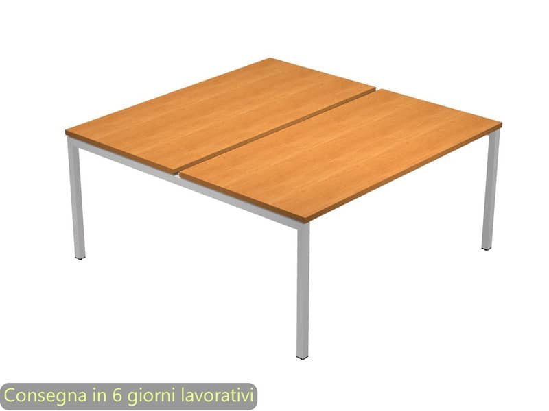 Scrivania Bench doppia piano noce chiaro 160x164x72,5 cm gamba a ponte in metallo grigio Presto Venere Plus – 663B-NOPAR/4