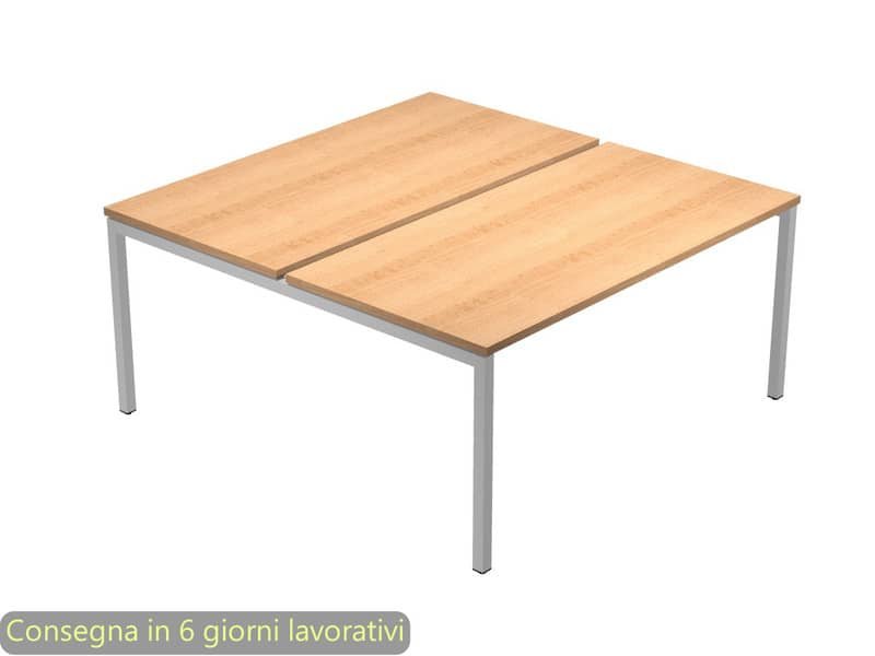 Scrivania Bench doppia piano faggio 140x164x72,5 cm gamba a ponte in metallo grigio Presto Venere Plus – 662B-NOPAR/6