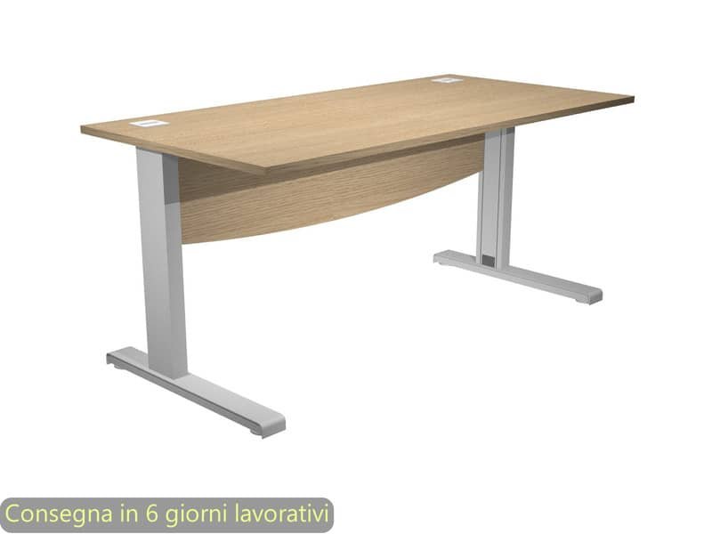 Scrivania piano rovere 160x80xH.73 cm con Modesty Panel gamba a L in metallo grigio alluminio Flex URB/V-160 + MOD/C