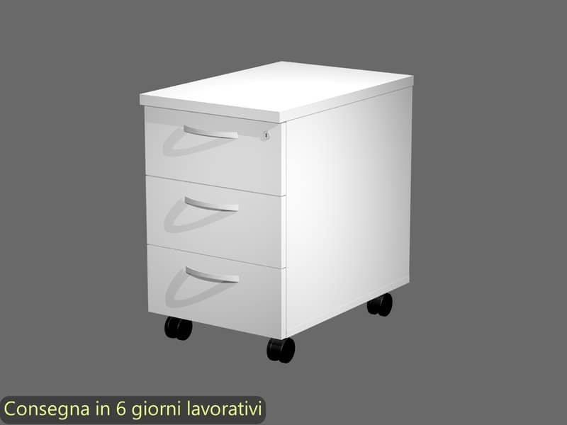 Cassettiera 3 cassetti bianco 44x60xH.60 cm con ruote e chiusura centralizzata, fornita montata lineaBridge/Flex – C3/3
