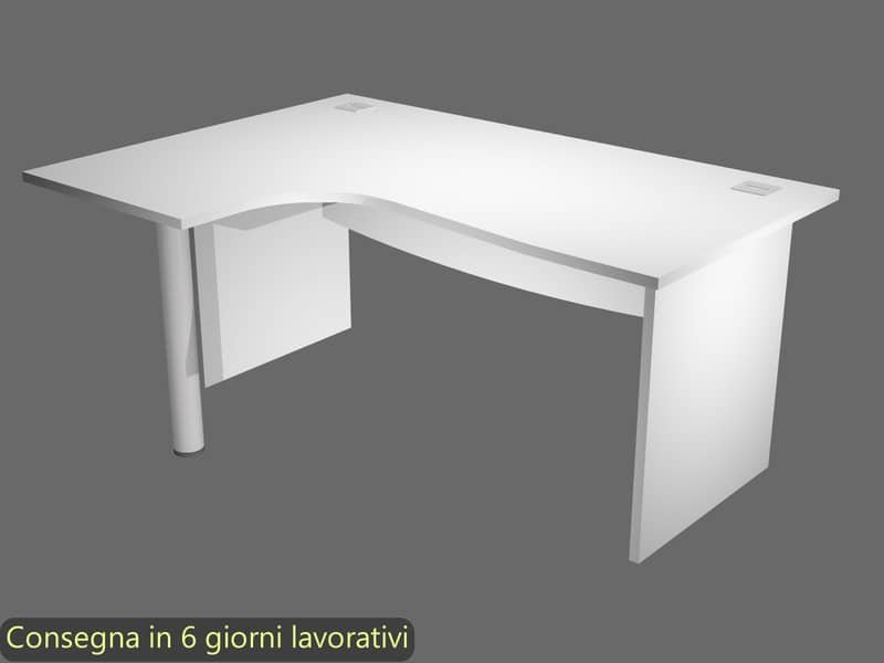 Scrivania ad angolo Compact piano bianco 180x120xH.73 cm gamba a pannello in melaminico + supporto metal lato sinstro