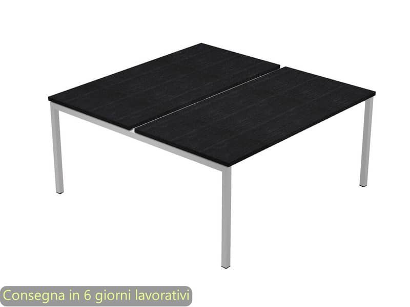 Scrivania Bench doppia piano nero venato frassino 160x164x72,5 cm gamba a ponte metallo Presto Venere Plus 663B-NOPAR/8