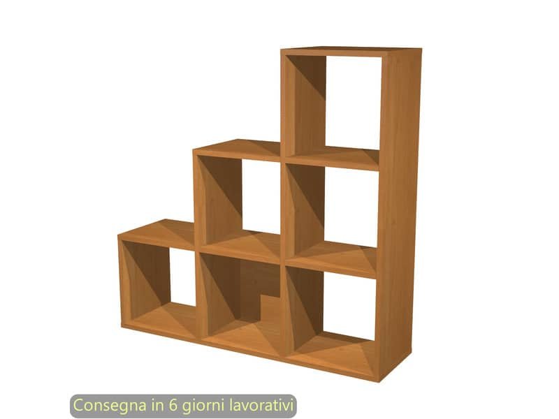 Libreria componibile 6 caselle a scalare noce chiaro 104×29,2xH.103,9 cm linea Maxicolor Artexport – 6DMaxC/4