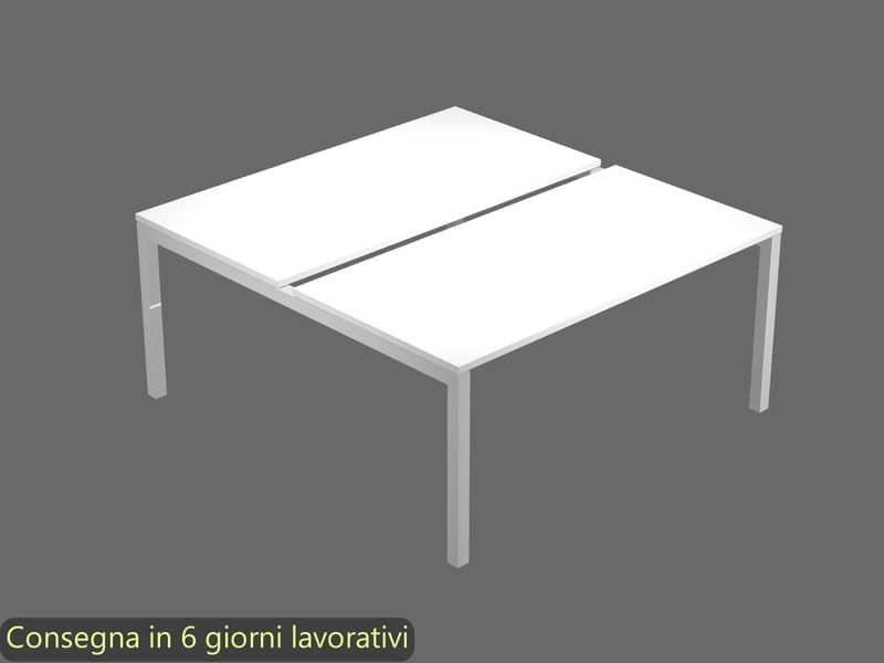 Bench doppio piano bianco 140x168xH.72,5 cm gamba a ponte in metallo grigio alluminio Bridge Artexport BENCH12/C-AA