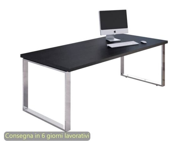 Scrivania direzionale nero venato frassino 180x90xH.74 gamba ad anello effetto cromato Flora Artexport - 901M/8