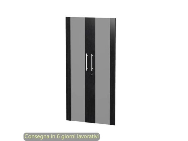 Coppia ante medie in vetro fumŠ e melaminico nero venato frassino 80x153,8 cm con serratura Flora - 91074M/8