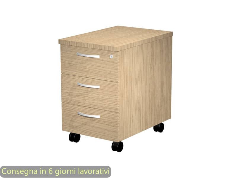 Cassettiera 3 cassetti rovere 44x60xH.60 cm con ruote e chiusura centralizzata, fornita montata lineaBridge/Flex – C3/C