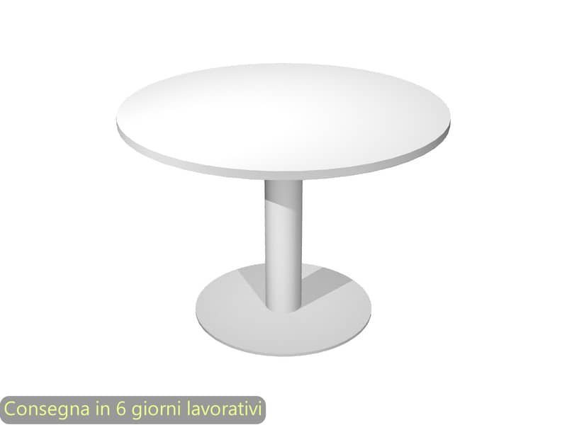 Tavolo riunione rotondo piano bianco 100xH.73 cm gamba sezione rotonda in metallo alluminio linea Flex PR10-B50/3