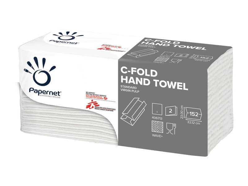 Asciugamani interfogliati piegati a C Papernet 2 veli – 23×32 cm – bianco – fascetta da 152 fogli – 400790