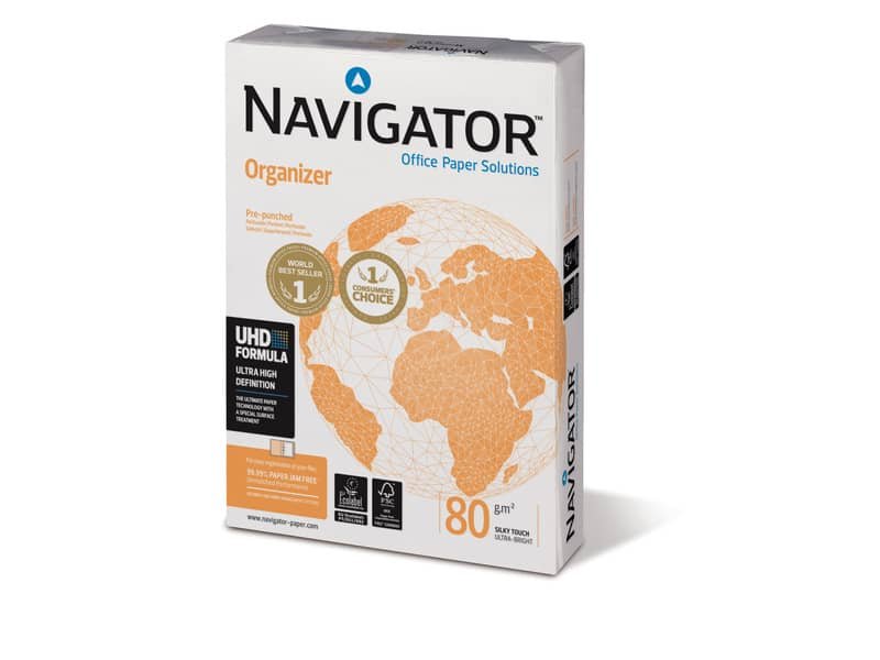 Carta A4 per archiviazione Navigator Organizer 4 fori – 80 g/mý – Risma da 500 fogli – NOR0800162