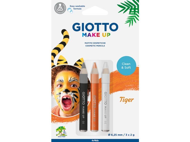 Tris tematico di matite cosmetiche GIOTTO bianco, giallo, nero – Tiger conf. 3 pezzi – 473300