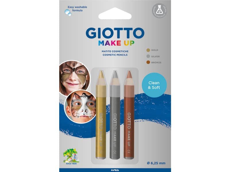 Tris tematico di matite cosmetiche GIOTTO oro, argento, bronzo metallizzate – conf. 3 pezzi 473200