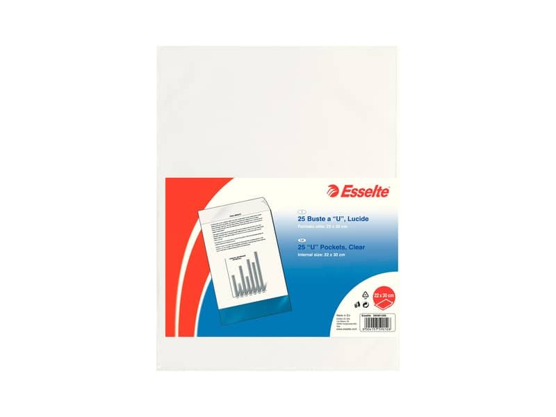 Buste a U ESSELTE Deluxe trasparente 22×30 cm conf. 25 pezzi – 395901200