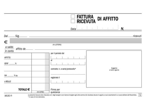 Blocco ricevute-fatture di affitto flex 10x16,8 cm - 50x2 copie autoricalcanti DU1612C0000