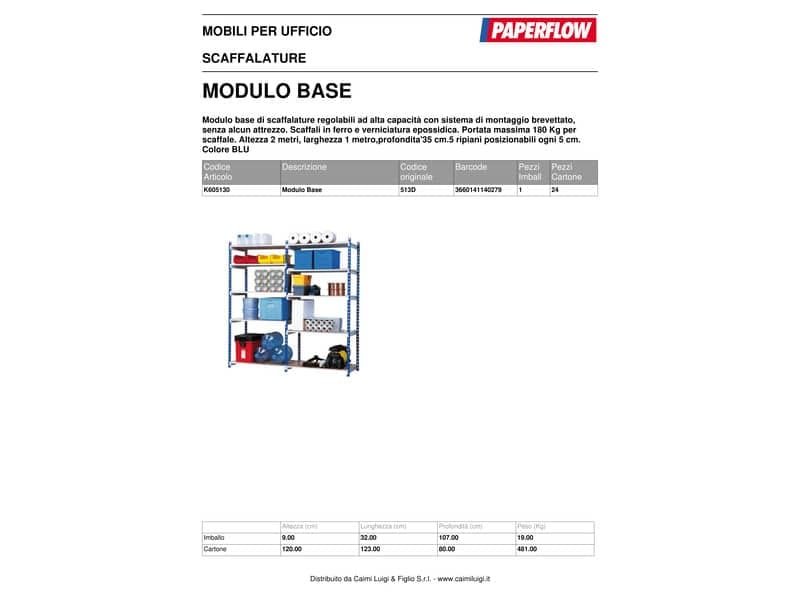 Modulo base scaffalatura Paperflow RANG’ECO regolabile 100x34x200 cm – 5 ripiani – blu – K605130
