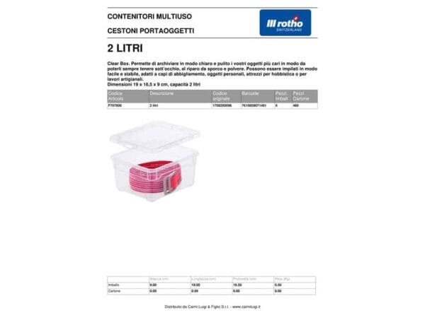 Contenitore Rotho Clear Box in PPL 2 L impilabile 19x16x9 cm trasparente F707800