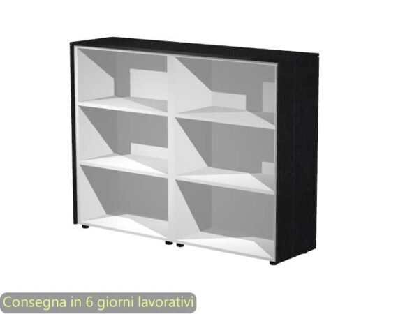 Mobile a giorno medio doppio top nero doppio 163x43xH.119,8 cm top e fianchi grigio alluminio Flora Artexport 935C/8