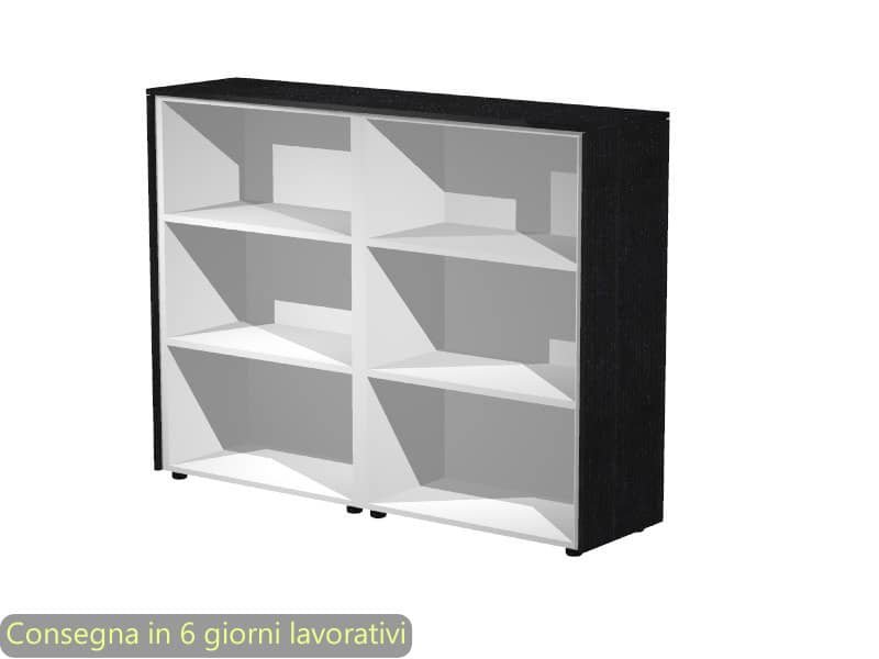 Mobile a giorno medio doppio top nero doppio 163x43xH.119,8 cm top e fianchi grigio alluminio Flora Artexport 935C/8
