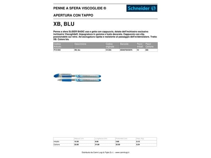 Penna a sfera Schneider Slider Basic tratto XB blu P151203