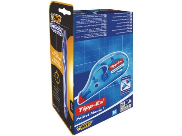 Correttori a nastro TIPP-EX Pocket Mouse 4.2 mm x 10 m Conf. da 10 + Penna Gelocity Quick Dry Blu - 989680