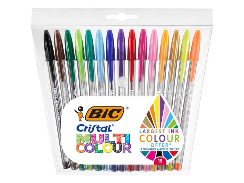 Penne a sfera con cappuccio BIC Cristal Large Multicolour 1,6 mm assortiti Conf. 15 pezzi – 964899