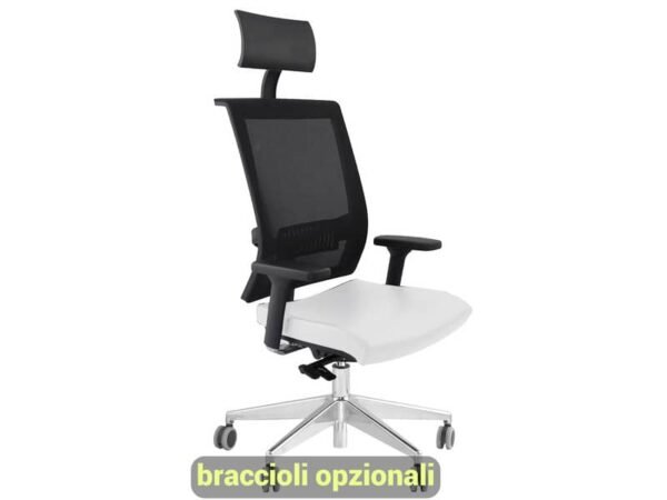 Sedia semidirezionale girevole Unisit Galatea GTPG con poggiatesta - schienale in rete rivest. pelle bianco GTPG/PQ