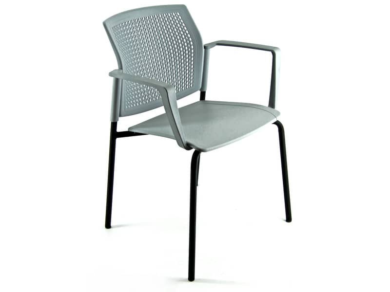 Sedia visitatore a 4 gambe Unisit Login LGSPBR – schienale in rete – PPL grigio con braccioli conf. 2 pezzi LGSPBR/2/GR
