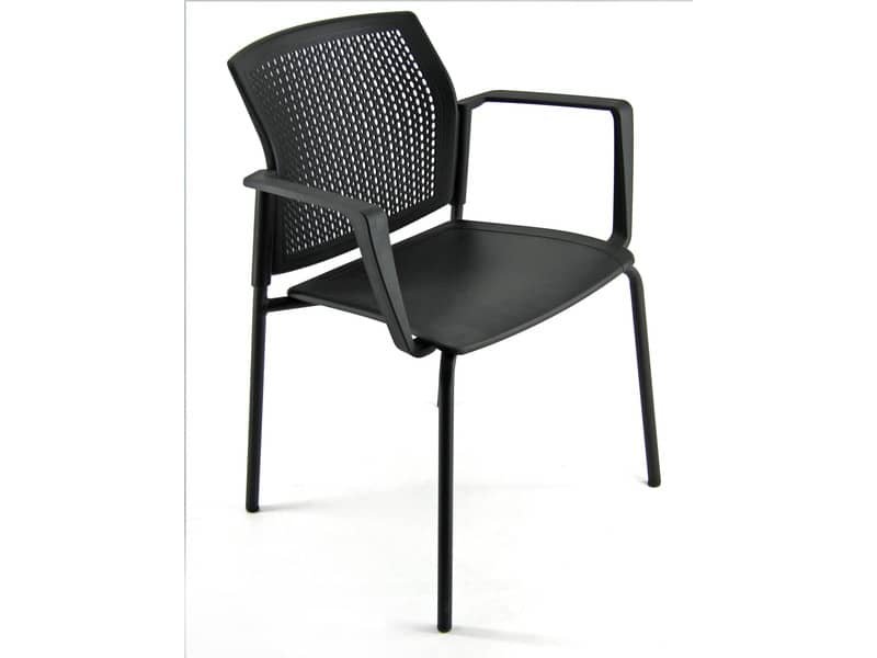 Sedia visitatore a 4 gambe Unisit Login LGSPBR – schienale in rete – PPL nero con braccioli conf. 2 pezzi LGSPBR/2/NE