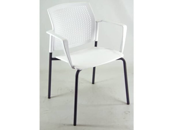 Sedia visitatore a 4 gambe Unisit Login LGSPBR - schienale in rete - PPL bianco con braccioli conf. 2 pezzi LGSPBR/2/BI