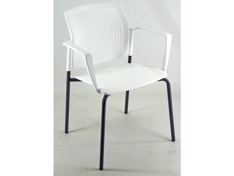 Sedia visitatore a 4 gambe Unisit Login LGSPBR – schienale in rete – PPL bianco con braccioli conf. 2 pezzi LGSPBR/2/BI