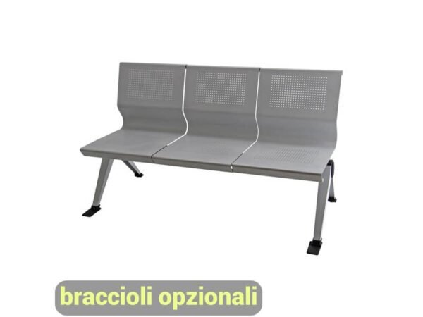 Panca 3 posti attesa Unisit Panair PA3P acciaio verniciato grigio - schienale forato traspirante - PA3P