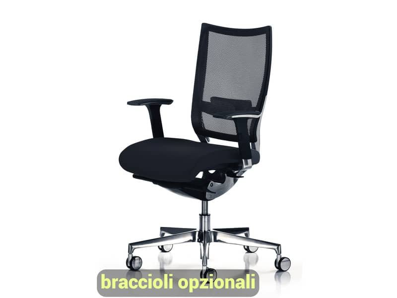 Sedia semidirezionale girevole Unisit Concept COT – schienale in rete – rivestimento pelle nero -COT/PN