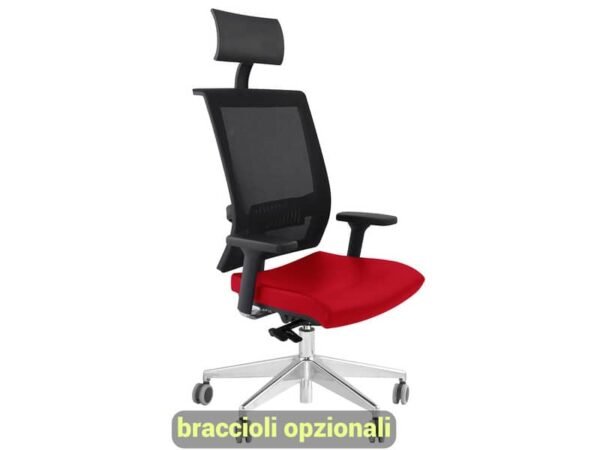 Sedia semidirezionale girevole Unisit Galatea GTPG con poggiatesta - schienale in rete rivest. ignifugo rosso - GTPG/IR