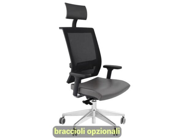 Sedia semidirezionale girevole Unisit Galatea GTPG con poggiatesta - schienale in rete rivest. pelle grigio GTPG/PT