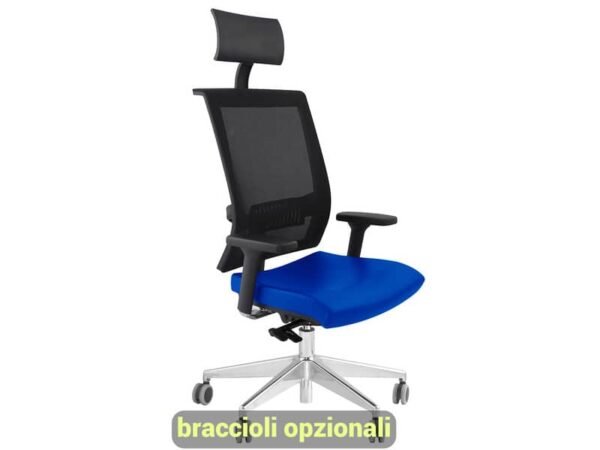 Sedia semidirezionale girevole Unisit Galatea GTPG con poggiatesta - schienale in rete rivest. ignifugo blu - GTPG/IB