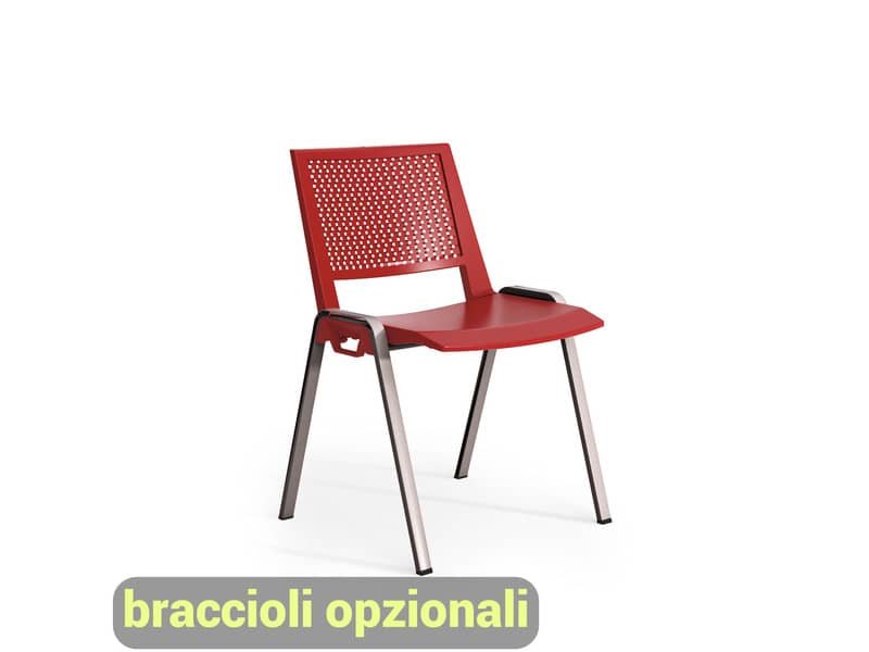 Sedia visitatore a 4 gambe Unisit Kentra KEC base cromo schienale traspirante PPL rosso – KEC/RO