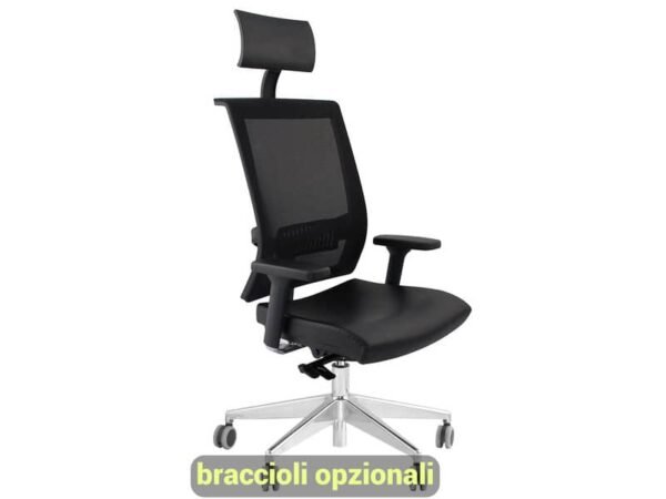 Sedia semidirezionale girevole Unisit Galatea GTPG con poggiatesta - schienale in rete rivest. pelle nero GTPG/PN