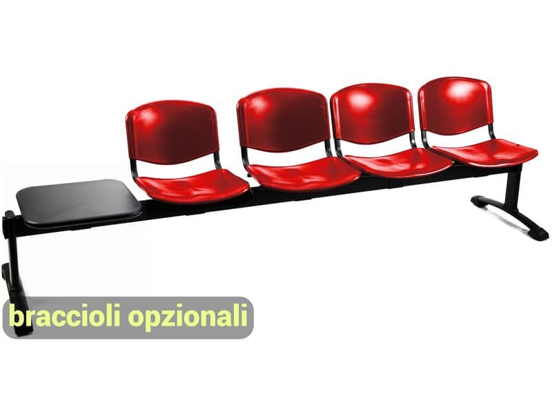 Panca 4 posti attesa Unisit Dado D54PT con tavolino – rivestimento Eco rosso – D54PT/ER