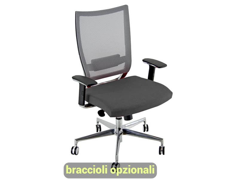 Sedia semidirezionale girevole Unisit Concept COTXL schienale in rete grigio – rivestimento pelle grigio – COTXL/PT