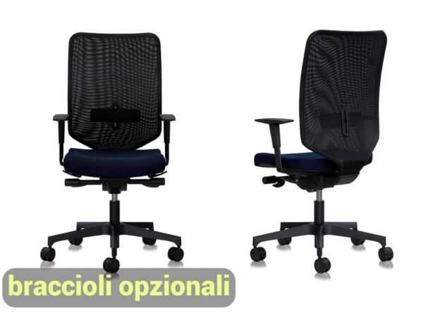 Sedia semidirezionale girevole Unisit Newair NWN - schienale rete nero - rivestimento fili luce blu - NWN/F11