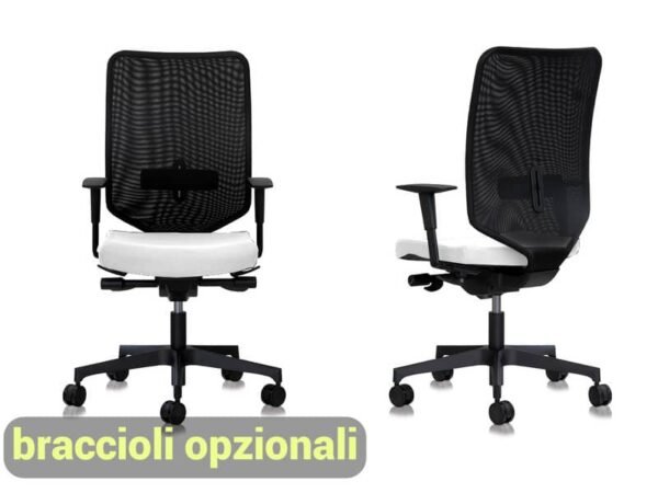 Sedia semidirezionale girevole Unisit Newair NWN - schienale rete nero - rivestimento pelle bianco - NWN/PQ