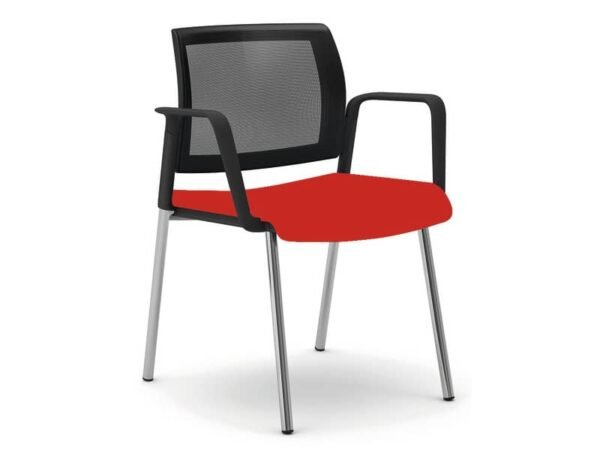 Sedia visitatore 4 gambe Unisit Kind KI4GTBR schienale in rete - rivestimento ignifugo rosso con braccioli KI4GTBR/IR
