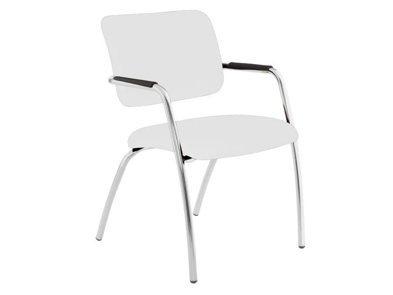 Sedia visitatore a 4 gambe Unisit Lithium LT4G struttura cromata – rivest. pelle bianco – LT4G/PQ