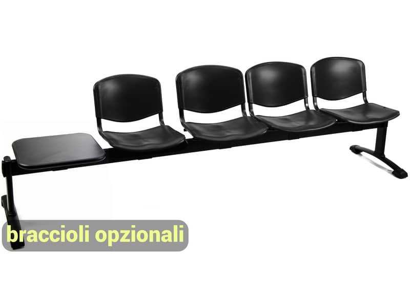 Panca 4 posti attesa Unisit Dado D54PT con tavolino – rivestimento ignifugo nero – D54PT/IN