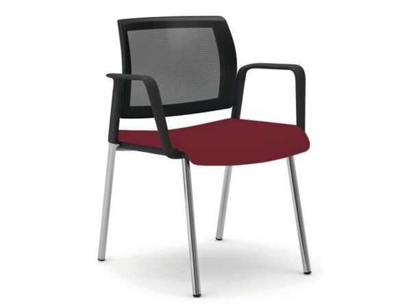 Sedia visitatore 4 gambe Unisit Kind KI4GTBR schienale in rete - rivestimento ignifugo bordeaux + braccioli KI4GTBR/ID