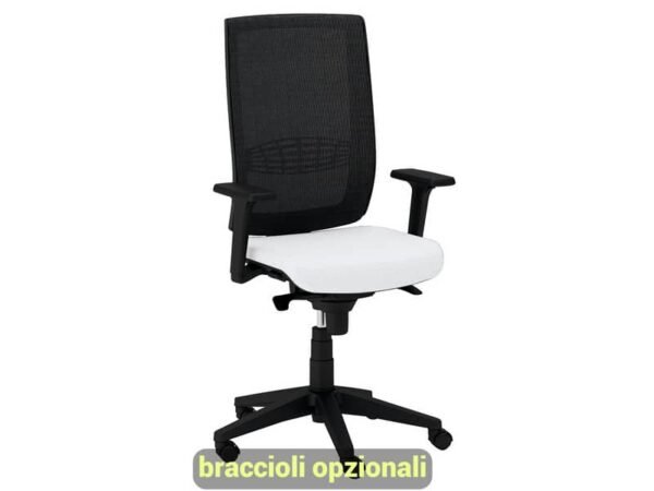 Sedia semidirezionale girevole Unisit Kind KIAN schienale in rete nero - rivestimento ecopelle bianco - KIAN/KQ