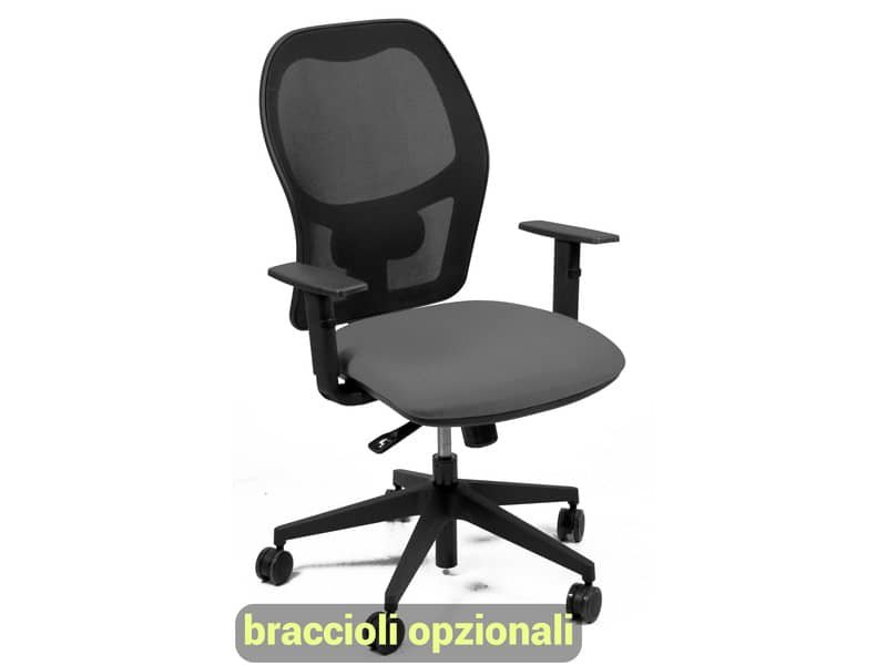 Sedia operativa girevole Unisit Hubble HUHU schienale in rete nero – rivestimento ecopelle grigio – HUHU/KG