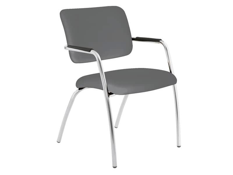 Sedia visitatore a 4 gambe Unisit Lithium LT4G struttura cromata – rivest. pelle grigio – LT4G/PT