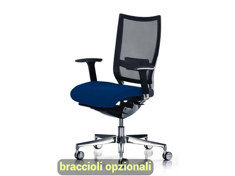 Sedia semidirezionale girevole Unisit Concept COT – schienale in rete – rivestimento fili luce blu – COT/F11